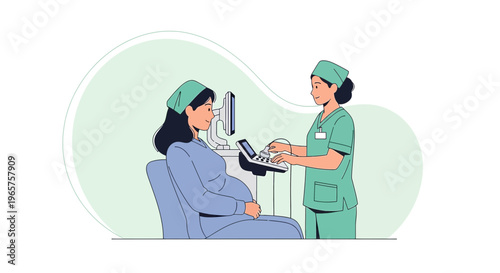 Pregnant Woman Undergoing Ultrasound Examination by Medical Professional in Clinic