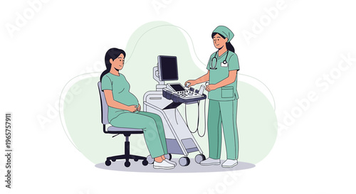 Pregnant Woman Undergoing Ultrasound Examination by Medical Professional in Clinic
