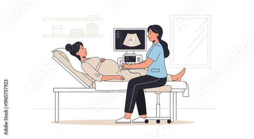 Pregnant Woman Undergoing Ultrasound Examination by Medical Professional in Clinic