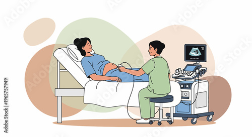 Pregnant Woman Undergoing Ultrasound Examination by Medical Professional