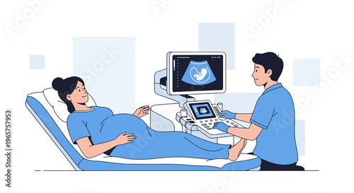 Pregnant Woman Undergoing Ultrasound Examination by Medical Professional