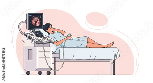 Pregnant woman undergoing ultrasound examination in a modern clinic
