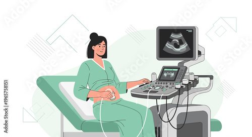 Pregnant woman undergoing ultrasound examination in a modern clinic