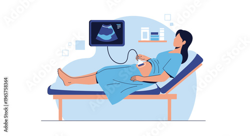 Pregnant Woman Undergoing Ultrasound Examination in Medical Clinic, Fetus Scan
