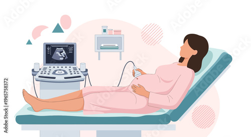 Pregnant Woman Undergoing Ultrasound Examination in Medical Clinic