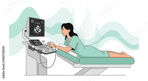 Pregnant Woman Undergoing Ultrasound Examination in Medical Clinic