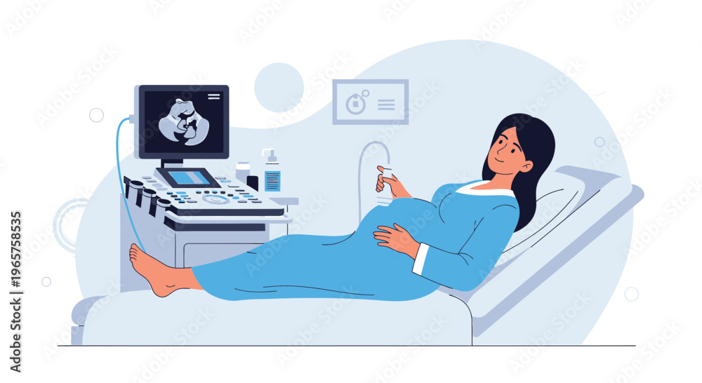 Obraz premium Pregnant Woman Undergoing Ultrasound Examination in Medical Clinic