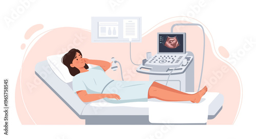 Pregnant Woman Undergoing Ultrasound Examination in Medical Clinic