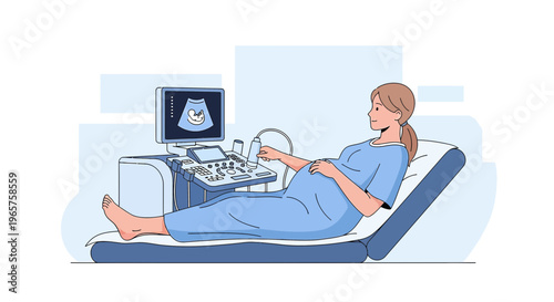 Pregnant Woman Undergoing Ultrasound Examination in Medical Clinic