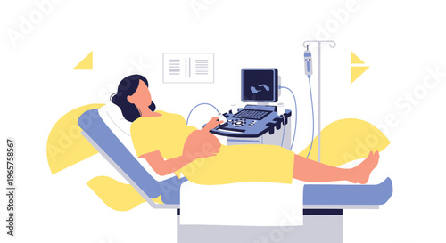 Pregnant Woman Undergoing Ultrasound Examination in Medical Clinic