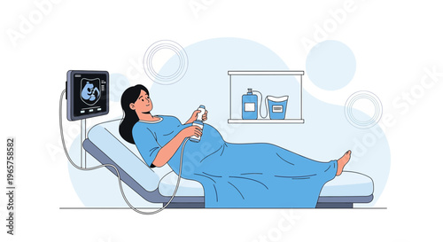 Pregnant Woman Undergoing Ultrasound Examination in Medical Clinic