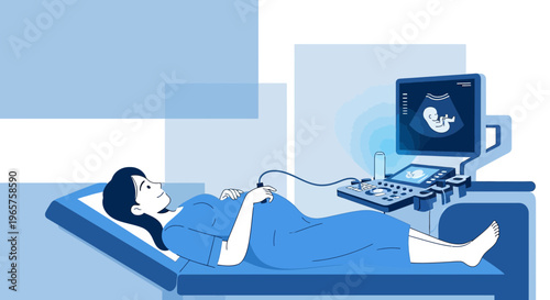 Pregnant Woman Undergoing Ultrasound Examination in Medical Clinic