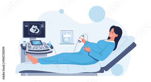 Pregnant Woman Undergoing Ultrasound Examination in Medical Clinic