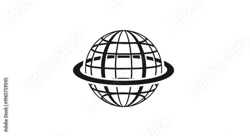 Stylized Globe Earth Symbol with Grid Lines, isolated white background.
