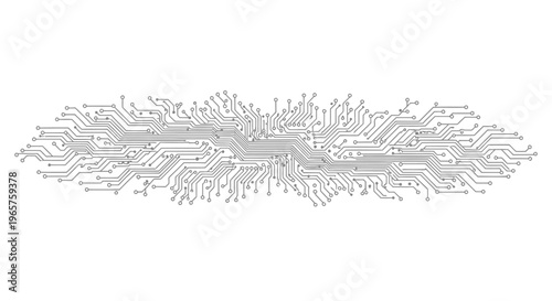 Abstract Circuit Board Pattern with Electronic Lines and Connections, isolated white background.