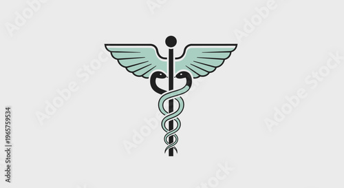Caduceus Medical Symbol Icon on Light Gray Background.