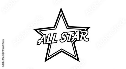 All Star Text Inside Outlined Star Logo, isolated white background.