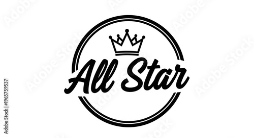 All Star Text with Crown in Circle Logo, isolated white background.