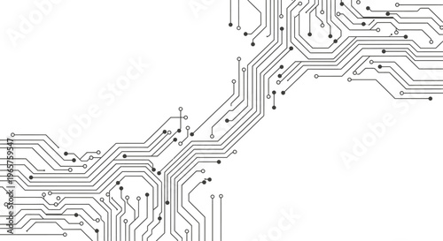 Abstract Digital Circuit Board Lines Flowing Pattern, isolated white background.