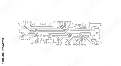 Black Line Art Illustration of Circuit Board Trace Pattern on isolated white background.