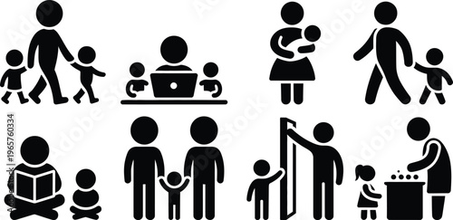 Illustrations depicting various family activities and interactions in daily life