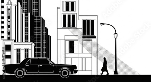 Black Car City Street Scene.