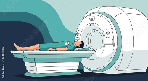Patient undergoing MRI scan in modern medical imaging room, advanced technology, healthcare concept