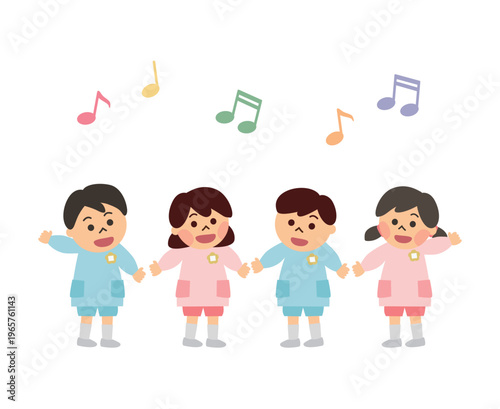 スモックを着て歌を歌う園児たち