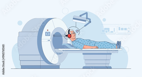 Patient undergoing MRI scan with advanced technology and medical equipment.