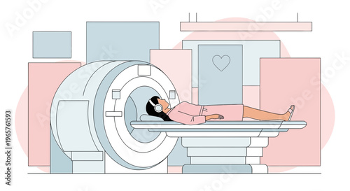Patient undergoing MRI scan with headphones for comfort, modern medical technology