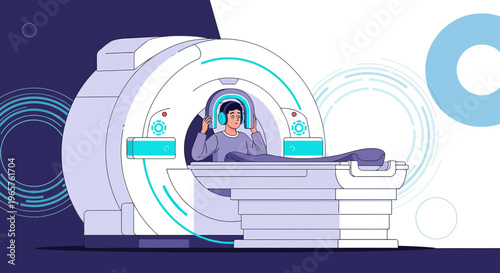 Patient undergoing MRI scan with headphones, advanced medical technology for diagnostics and healthcare