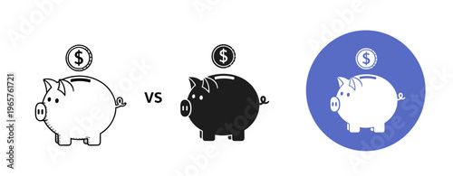 Piggy bank illustration with currency coin and comparison concept