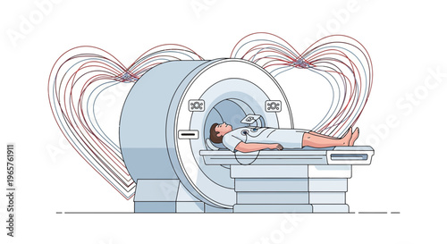 Patient Undergoing MRI Scan with Heart-Shaped Magnetic Fields