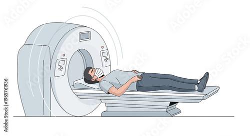 Patient undergoing MRI scan with mask on, medical imaging technology, diagnostic procedure