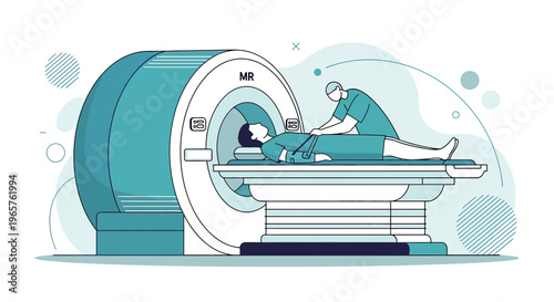 Patient undergoing MRI scan with medical professional assisting