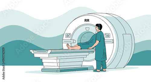 Patient undergoing MRI scan with medical professional monitoring