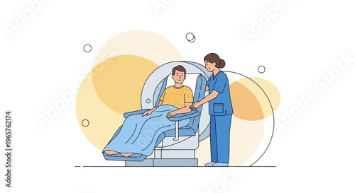 Patient undergoing MRI scan with nurse assistance in a modern medical facility