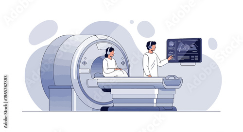 Patient undergoing MRI scan with technician monitoring results on screen