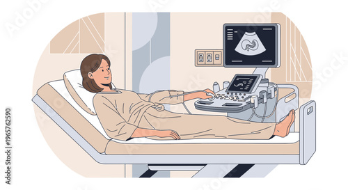 Patient Undergoing Ultrasound Examination in Medical Clinic