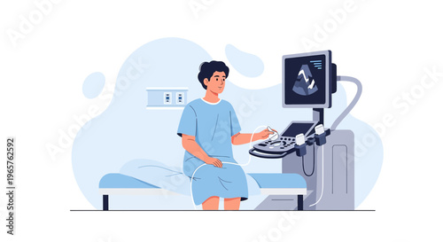 Patient Undergoing Ultrasound Examination in Medical Room with Sonographer