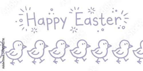 Minimalist Easter Greeting Background with Cute Walking Chicks Line Art and Happy Easter Text