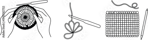 Seamless Pattern with Outline Cacti and Desert Succulent Plants in Hand Drawn Doodle Style