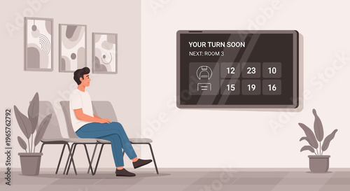 Patient Waiting for Medical Scan in Modern Clinic with Digital Display