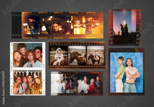Vintage Retro Analog Film Strip Photo Frame Template Set