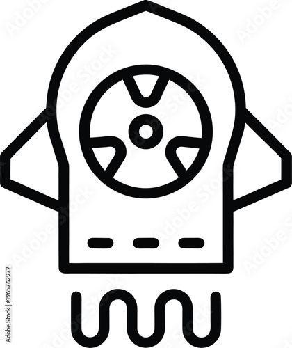 1030 ion engine thruster with plasma plume waves vector illustration on transparent background