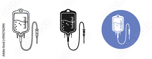 Medical iv drip icons set: outline, filled, and minimalist design