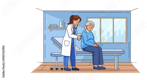 Doctor Consulting Senior Woman in Modern Office