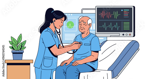 Doctor Examining Senior Patient Heartbeat