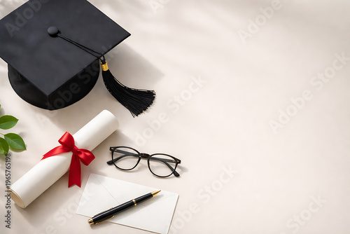Academic Graduation Concept with Cap Diploma and Copy Space