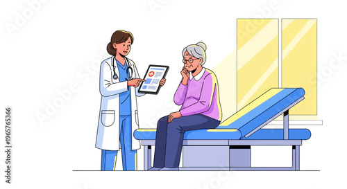 Doctor Showing Tablet Results to Senior Woman